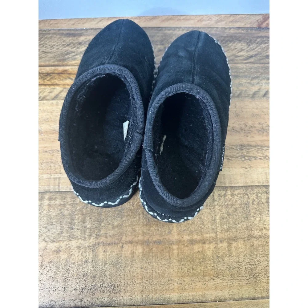 Bearpaw Youth Black‎ Suede Slippers Faux Fur Lined Size 4 Kids N18-4